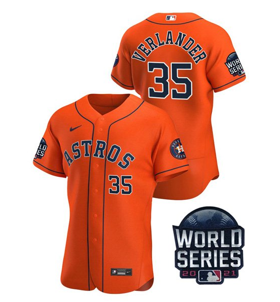 Men's Houston Astros #35 Justin Verlander 2021 Orange World Series Flex Base Stitched Baseball Jersey Men's Houston Astros #35 Justin Verlander 2021 Orange World Series Flex Base Stitched Baseball Jersey